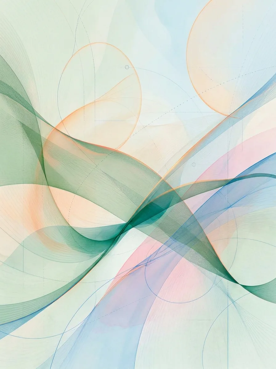 Soft abstract flowing shapes in green, blue and peach tones, representing the complexity of circular decisions